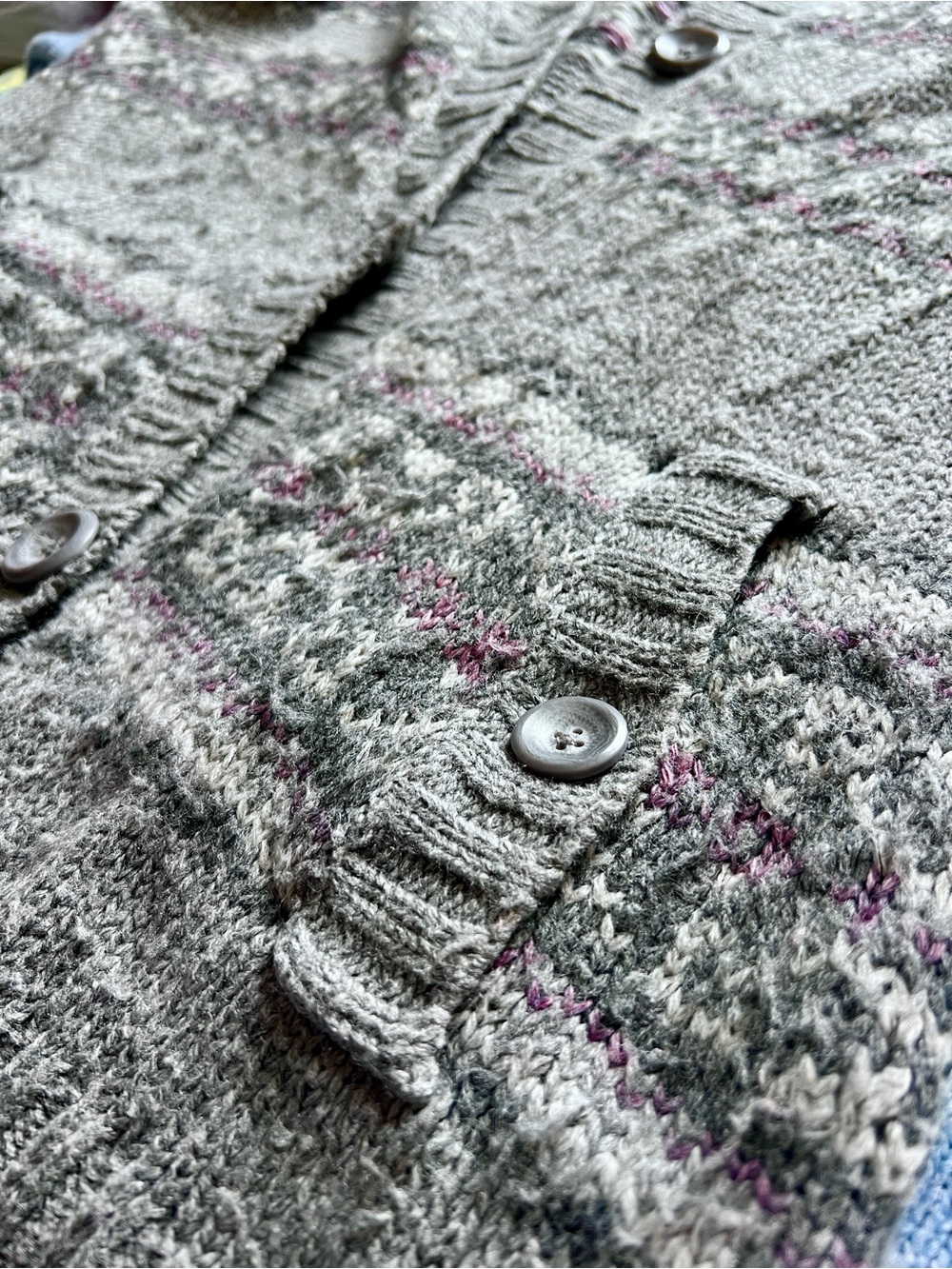 Sonoma Gray Hooded Fair Isle Button Cardigan - Picture 5 of 5